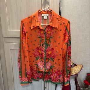 Rachel Zoe Orange Floral Button Down Shirt